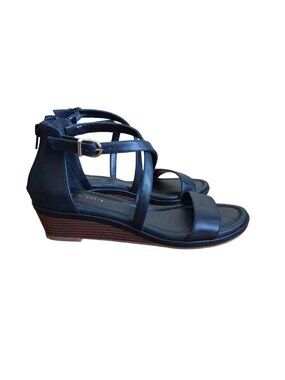 Kelly & Katie Black Strap Wedge Sandals, Size 8